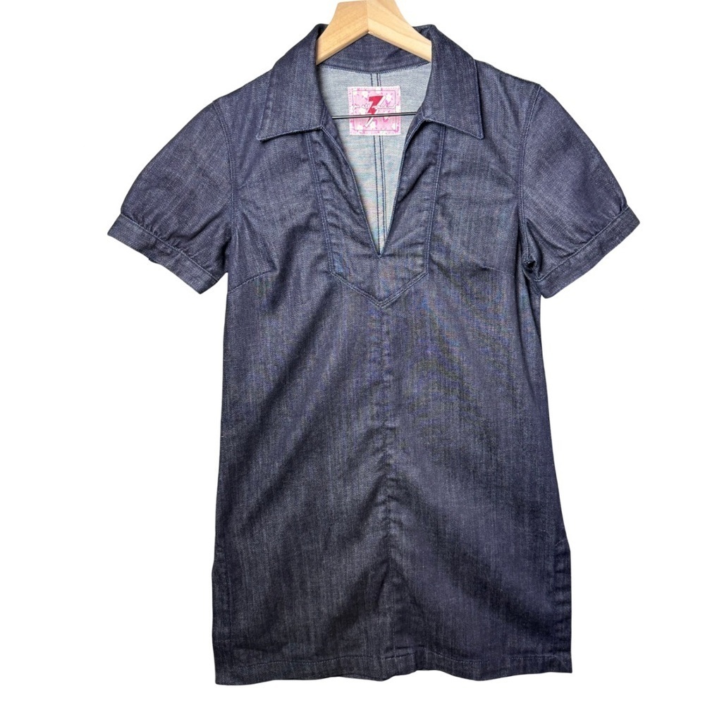 7 For All Mankind Women’s Babydoll Puff Sleeve Collared Denim Dress